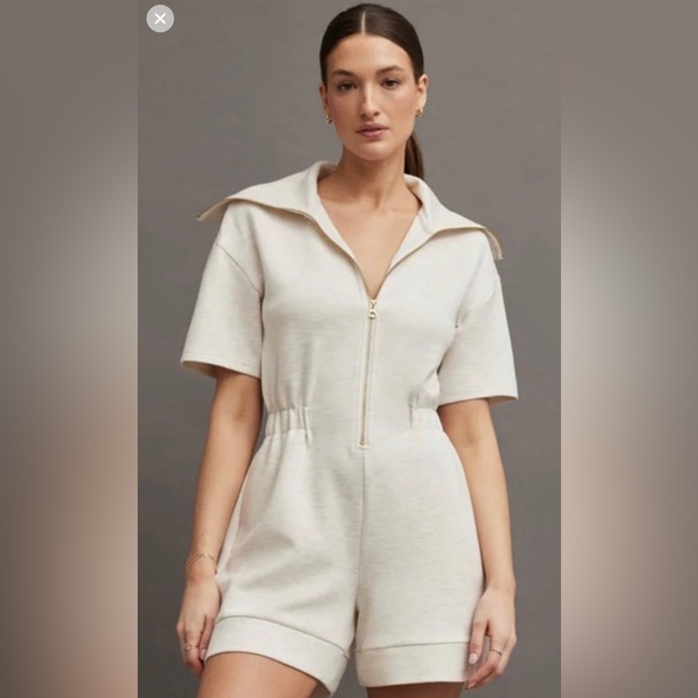 Varley Cream Short-Sleeve Zip Romper